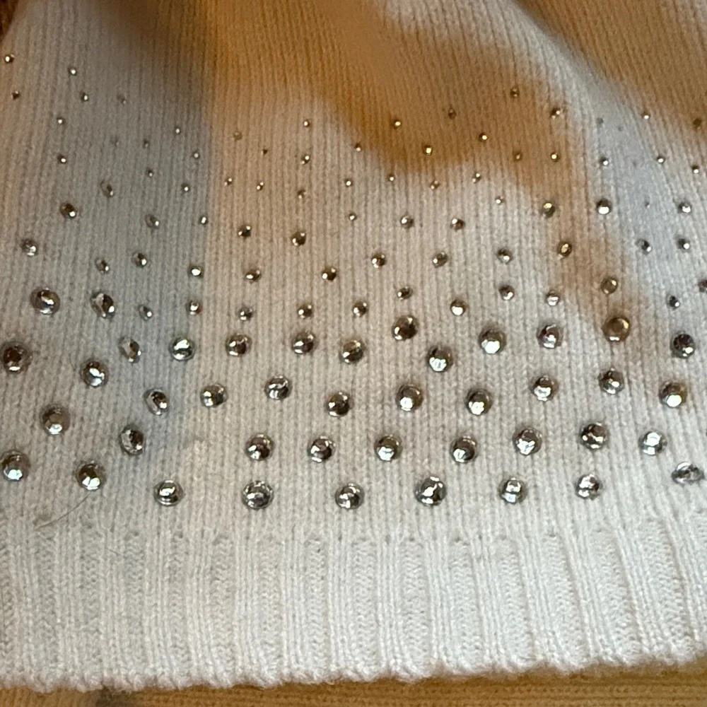 Elegant Kids' Cream Beanie and Scarf Set with Rhinestones